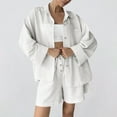 thumbnail image 7 of Kaemgyyd Womens Cotton Linen Set Summer 2 Piece Outfit Fashion Oversized Button down Shirts Wide Leg Shorts Set for Beach Vaction, 7 of 7
