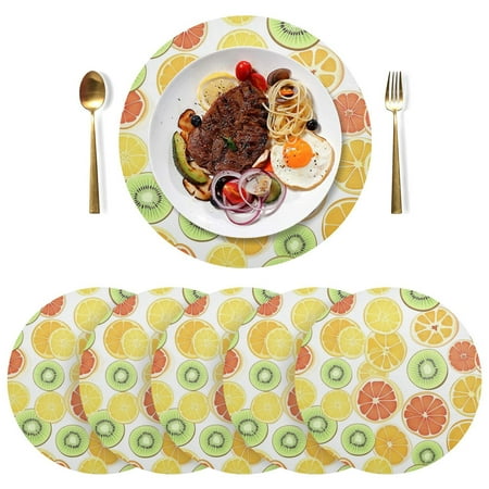 

Round Placemats Plate Mats 15 Inch Non-Slip Heat Resistant Washable PVC Set Table Decoration for Kitchen Dining Oranges and Kiwis