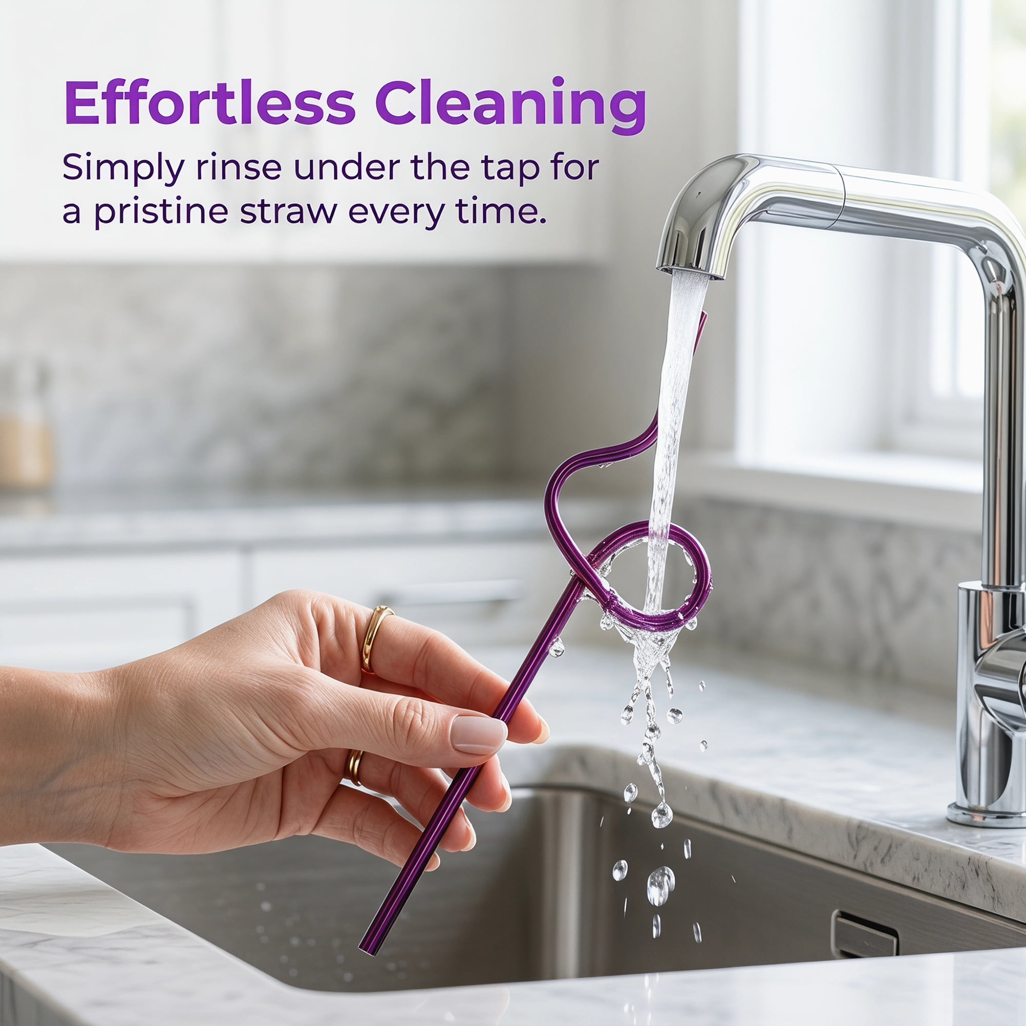 Unique Bargains 6Pcs Reusable Stainless Steel Straws for Daily Use Purple
