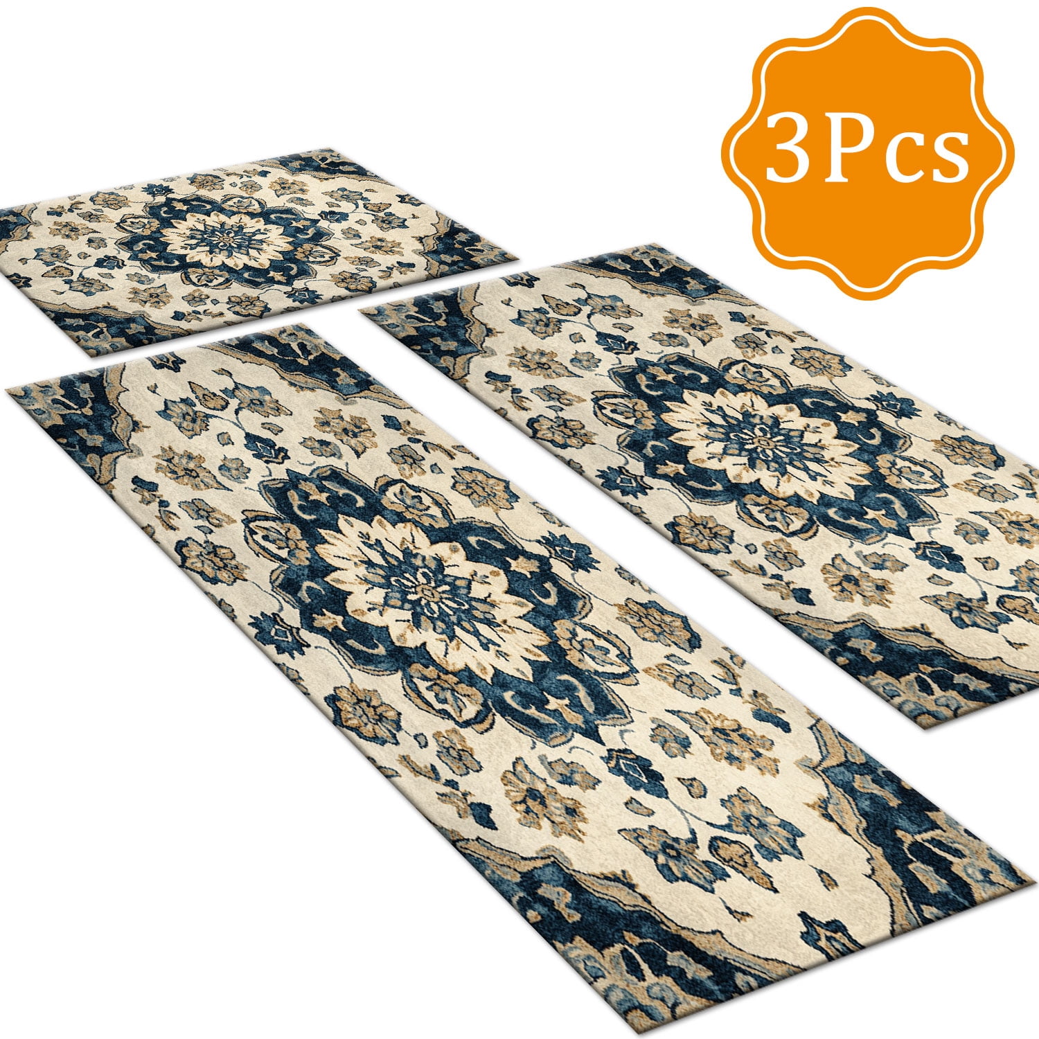 3 Piece Kitchen Rug Set, Non-Slip And Washable, Abstract Pattern Kitchen Hallway Rug, Soft And Comfortable, Suitable For Sinks, Floors, Entrances, Hallways and Bathrooms