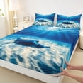thumbnail image 4 of Feelyou Ocean Fish Animal Full Size Sheets for Boys Girls, Sea Wave Marine Wildlife Bed Sheets, Navy, 4pcs, 4 of 5