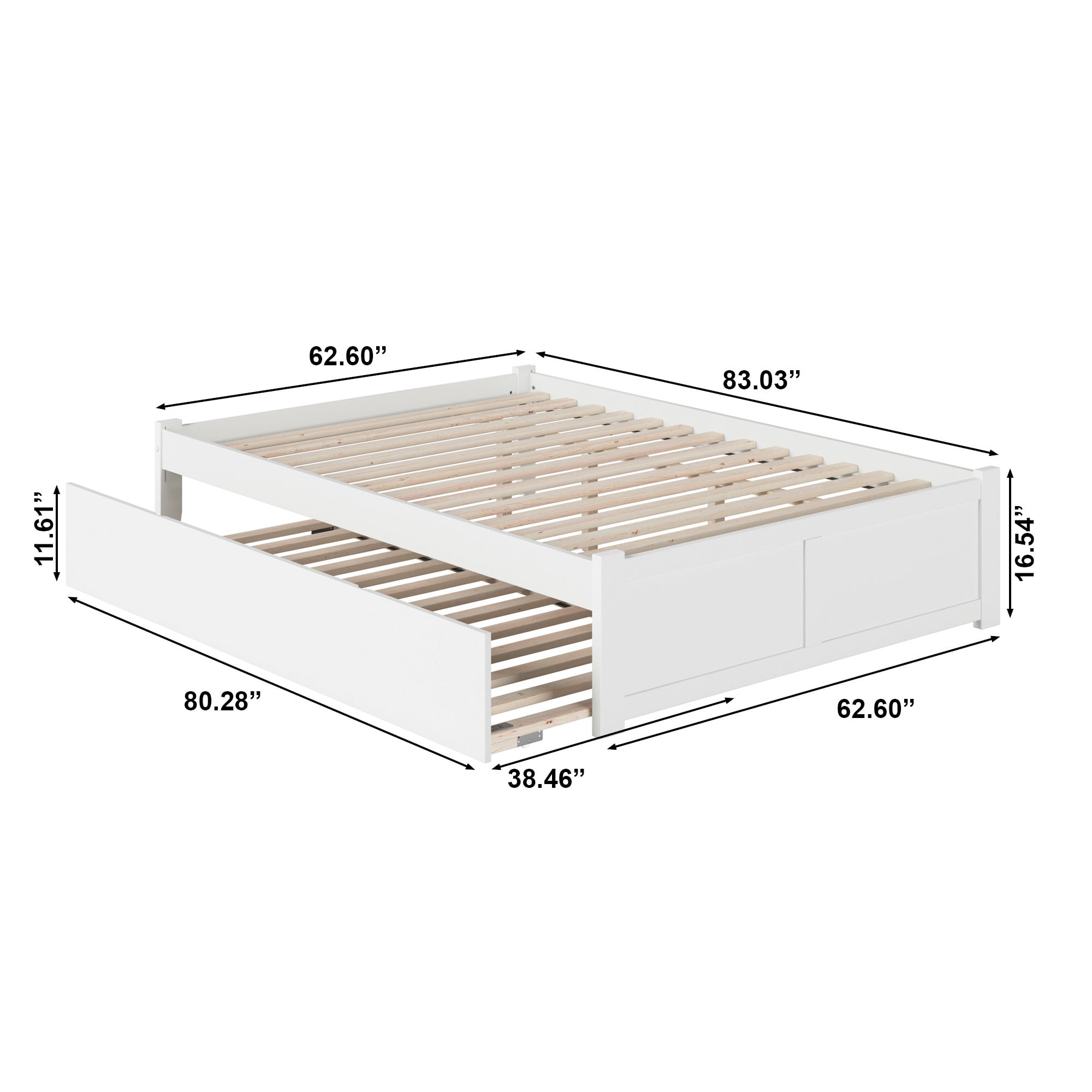 AFI Concord Queen Solid Wood Platform Bed with Footboard & Twin-XL Trundle, White