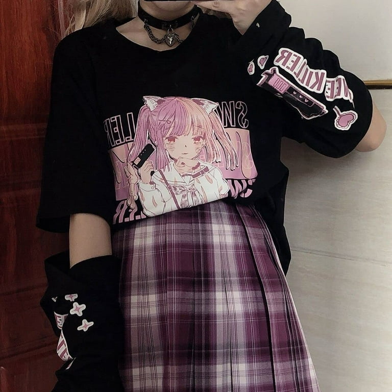 Anime Girl T-shirt Kawaii Japanese Harajuku Print Long Sleeve Top Spring  Autumn