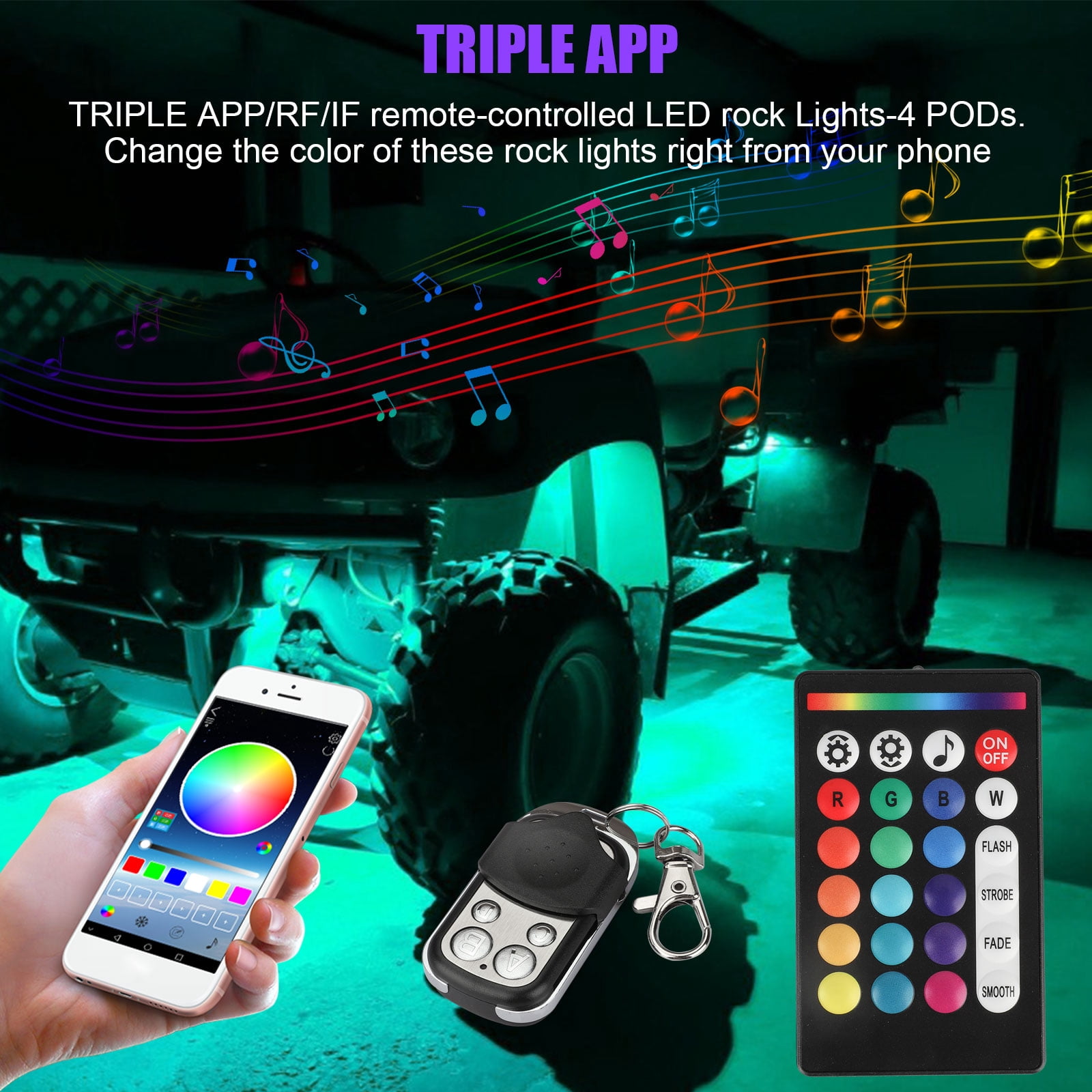 TSV 64LEDs Multi-Color Rock Light for Truck, Waterproof RGB Underbody Lighting, Remote Controlled