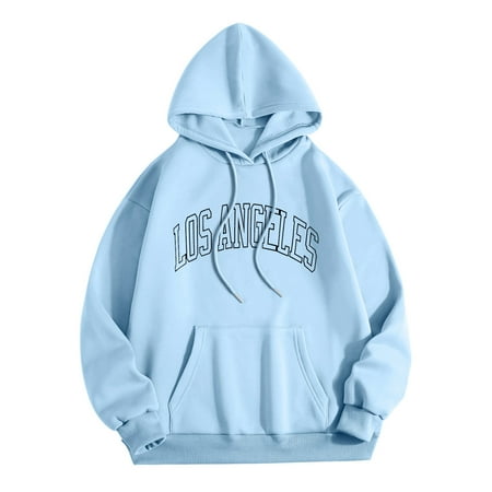 

Pgeraug pajamas for women Los Angel Letter Graphic Hooded Print Round Neck Long Sleeve Sweatshirt Tops women s sleepwear Light Blue XL