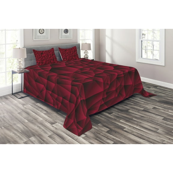 Ambesonne Maroon Quilted Coverlet 3 Pcs, Modern Contemporary Art, King Size, Maroon