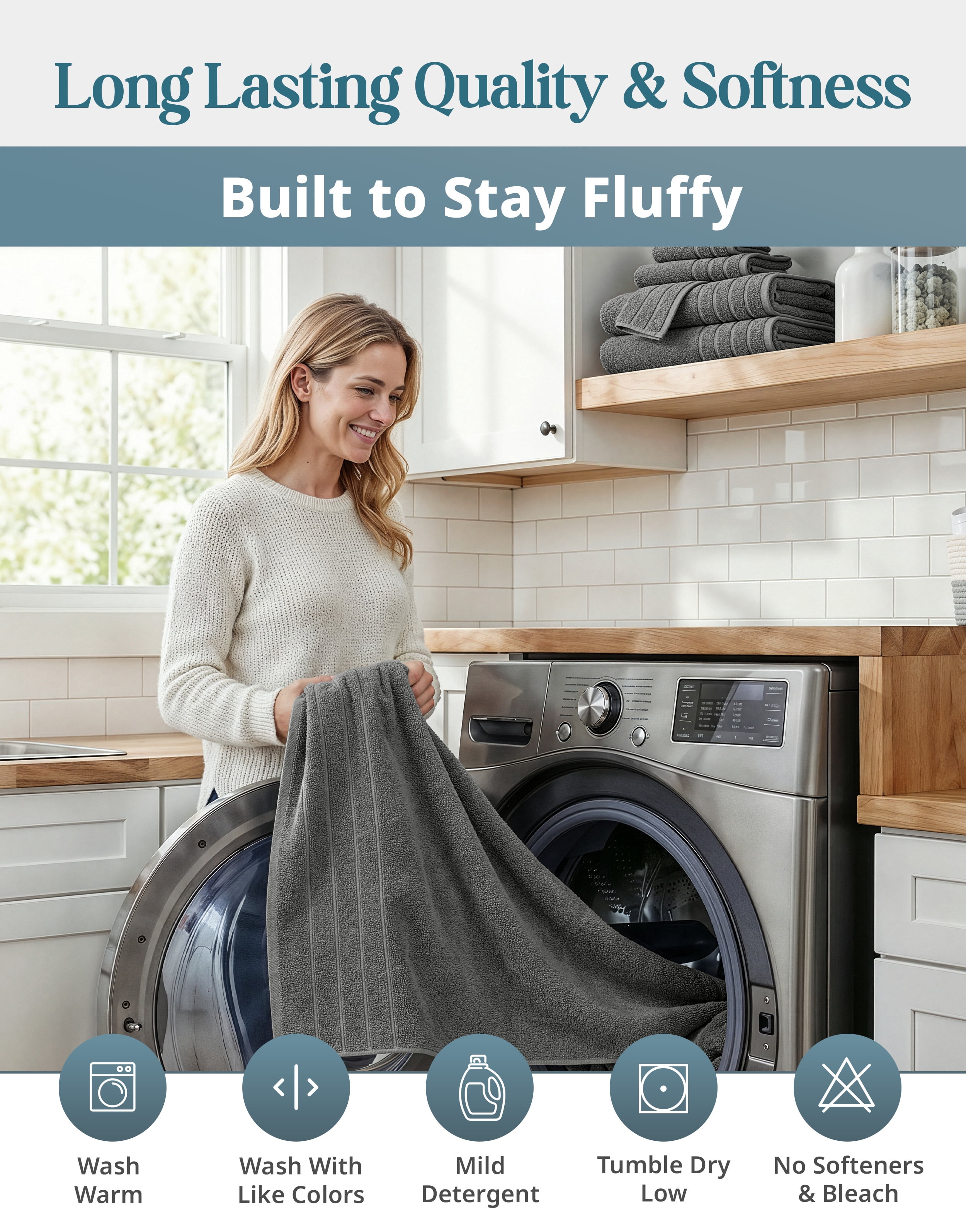 Casa Platino 18 Piece Towel Set, 6 Bath Towels 30x60 inch, 6 Hand Towels & 6 Washcloths, Highly Absorbent Cotton Towels for Bathroom - Ultimate Grey