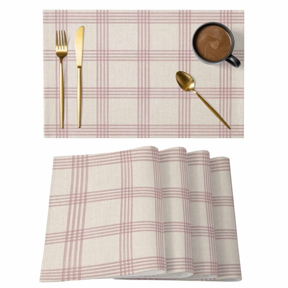 Red Checkered Placemats Set of 8 Rustic Farmhouse Buffalo Plaid Place Mats Indoor Wipeable Table Mats Washable Cloth Dining Table Placemats for Kitchen Holiday Party Home Decor 13x19 Inch