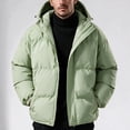 thumbnail image 2 of Winter Puffer Coat for Men Solid Color Warm Hooded Thick Coat Stand Collar Zip Up Padded Outerwear for Daily, 2 of 7
