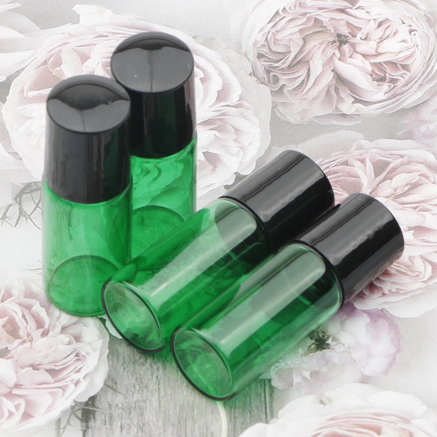 Colorful Glass Roll on Bottles with Stainless Steel Roller Balls and Black Screwcap Green 35PCS 3ml
