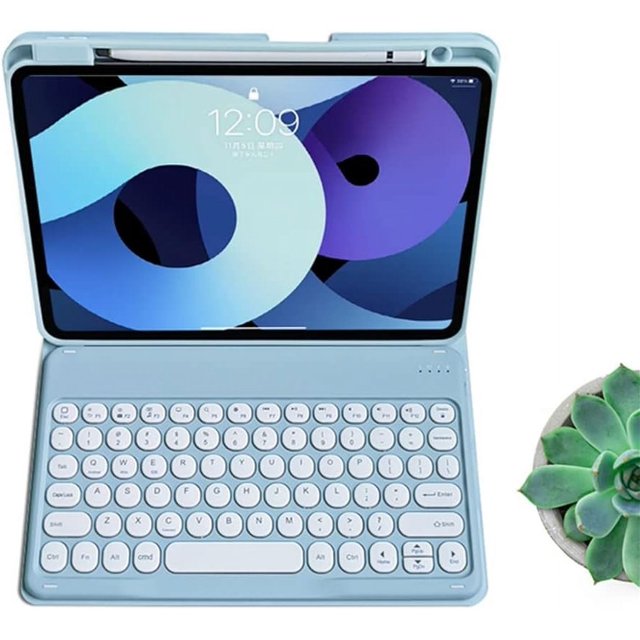 Funda con teclado compatible con iPad 10.ª generación 202 de 10,9 pulgadas, funda con teclado redondo, teclas de color desmontables