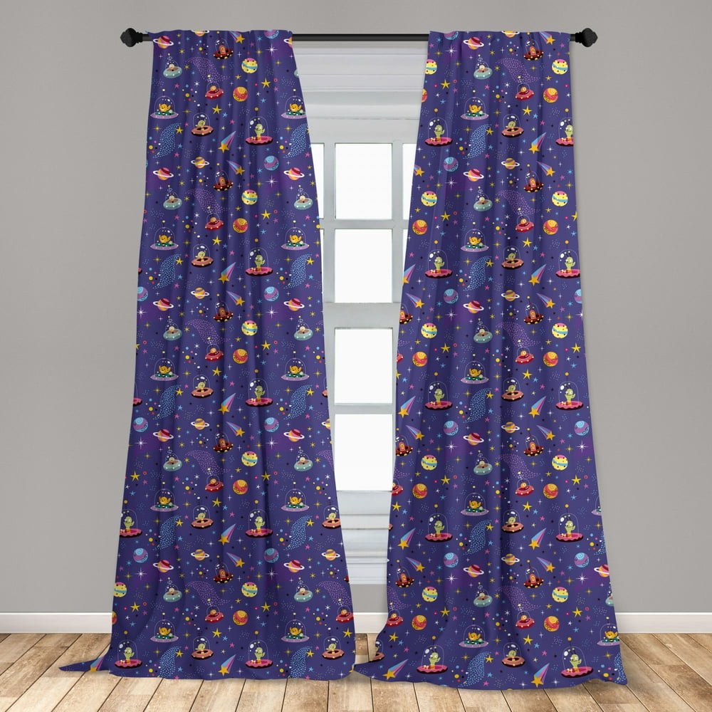 Alien Curtains 2 Panels Set, Ufo Trippy Odd Characters in Spaceship ...