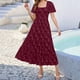 thumbnail image 2 of Vestido midi boho floral de verano 2025 para mujer - Vestido de playa de manga corta y cuello cuadrado, tallas S-XL, 2 of 4