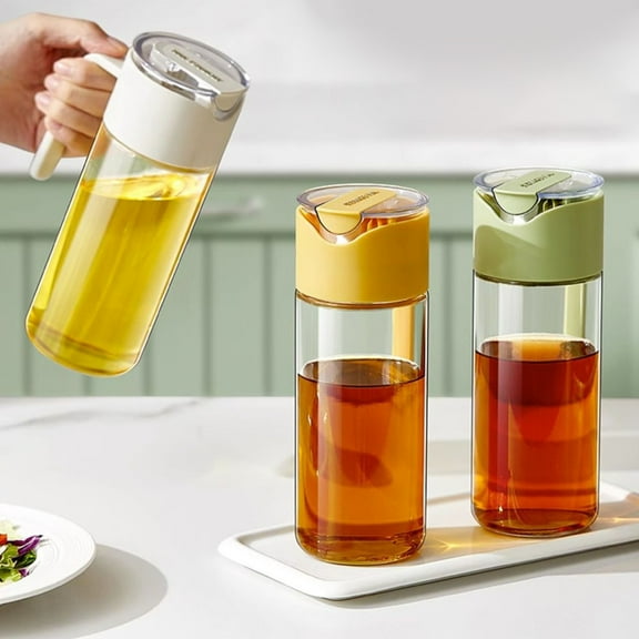 Oil Dispenser Bottle with Auto-Open/Close Spout, 550ml Glass Cooking Oil and Soy Sauce Cruet with Handle, Clear Large-Capacity Kitchen Seasoning Container