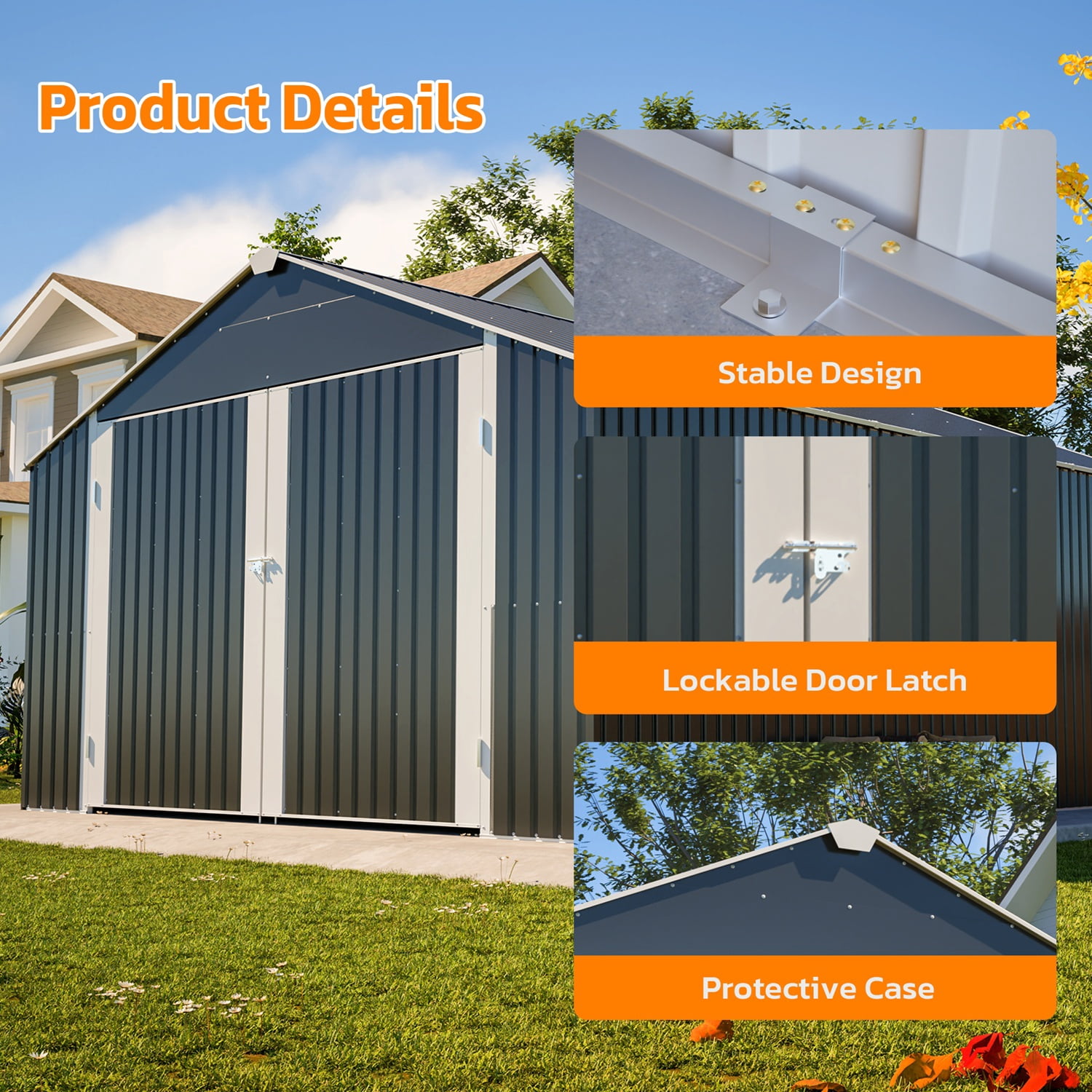 12x20x9.3 FT Outdoor Metal Garage Shed, 1810 CUFT Extra Large Steel Storage Building with Double Doors, 14.5" Snow Load Heavy-Duty All-Weather Garden Shed for Vehicles, Tools & Equipment
