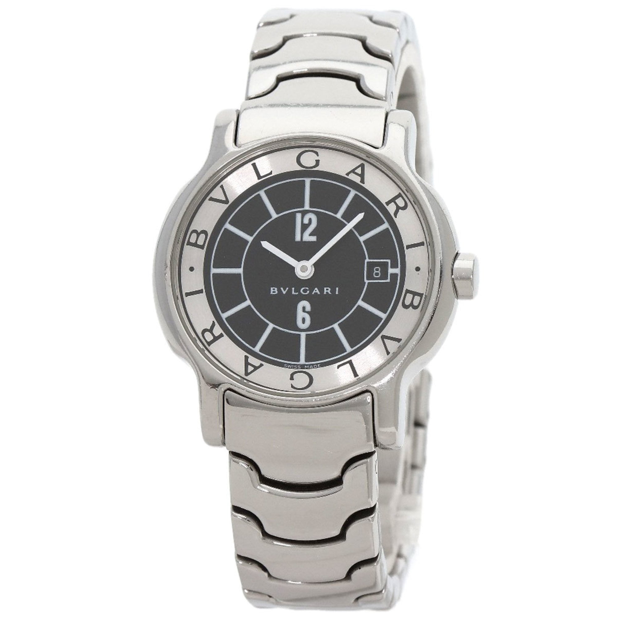 Pre-Owned BVLGARI ST29S Solotempo Black Watch Stainless Steel SS Ladies (Fair)