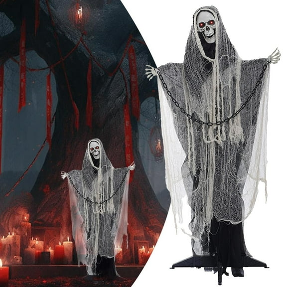 Clearance Event & Party under $50,Animated Halloween Decorations Halloween Decorations 63" Standing Swinging Decor Light Up Red Sound & Activated Halloween Animatronics For Home Indoor Outside Y