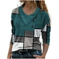 thumbnail image 2 of Ichuanyi Fall Tops for Women Women Casual Cross Skew Collar Buttons Geometry Printed Long Sleeve Blouse T-shirt Tops, 2 of 8