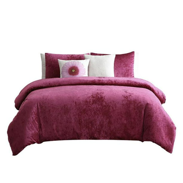 Benjara Bm225156 Velvet Comforter Set, Pink Velvet Queen Bedding