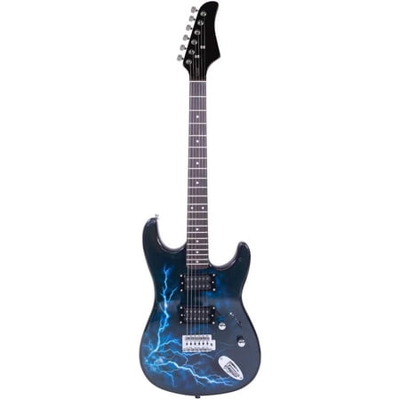 SolaceHue 6 String Electric Guitar Beginner Kit, Lightning Style Electric Guitar with Power Cord/Strap/Bag/Plectrums (Black & Dark Blue)