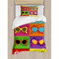 thumbnail image 3 of 70s Party Duvet Cover Set Queen Size, Pop Art Style Sunglasses Vibrant Colorful Combination Summer Season Fun Artwork, Decorative 3 Piece Bedding Set with 2 Pillow Shams, Multicolor, by Ambesonne, 3 of 3