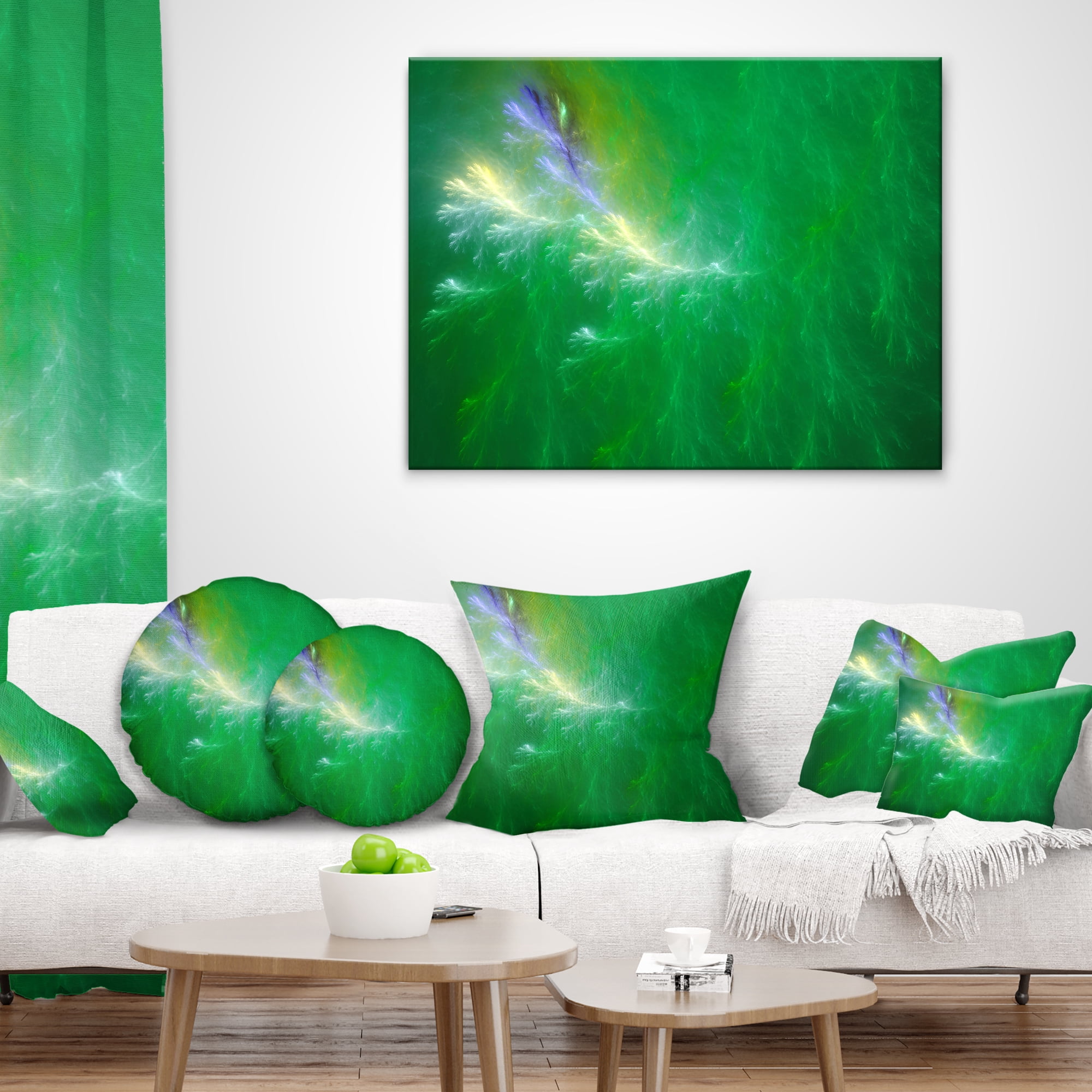Designart Green Fractal Thunder Sky - Abstract Throw Pillow - 12x20