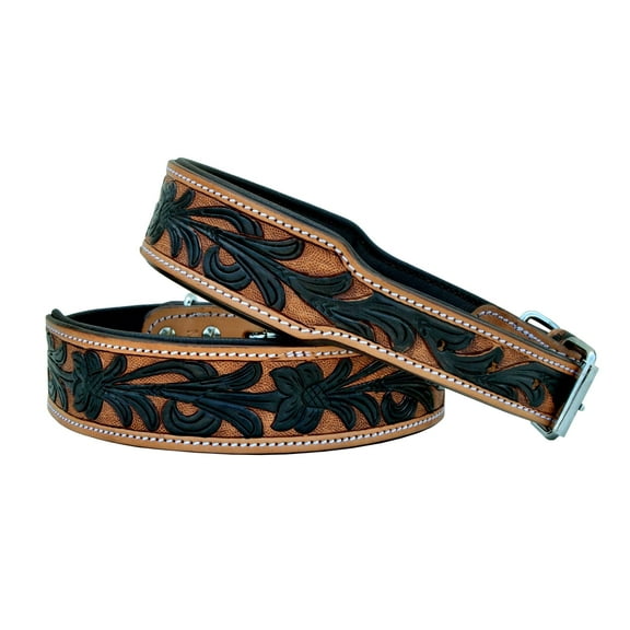 Affilare Leather Dog Collar Western Style Heavy Duty Hand Tooled Adjustable Padded Soft for Puppies and Big Dogs 10AB116-L