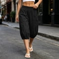 thumbnail image 6 of Noric Women's High Waisted Casual Capri Pants Elastic Waist with Pockets Loose Fit Cropped Boho Beach Cuffed Trousers, 6 of 9