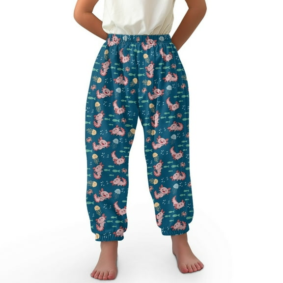 DISNIMO Blue Axolotl Bloomer Harem Pants for Girls Harem Bloomers for Kids Harem Pants Girls Soft Harem Bloomers Summer Fall Long Pants for Kids Girls Baggy Pants Size 3-7 Sweatpant