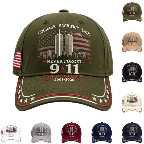Never Forget 9/11 Baseball Cap, 25th Anniversary Commemorative Hat 2001-2026, 3D Embroidered Patriotic American Flag Sun Cap,Vintage Hats for Men Women Veteran Gift