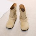 thumbnail image 4 of WAVSUF Girls Fleece Wide Width Boots Round Toe Soft Sole Anti Slip Fall Daily Mid Calf Boots Beige Size 10, 4 of 9