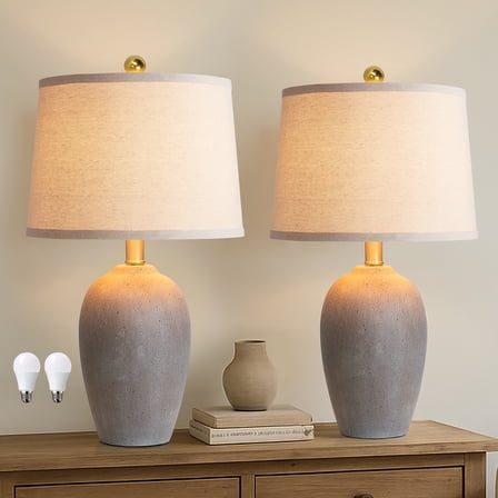 JUJUYUYOP 21"  Vintage Taupe Ceramic Table Lamp Set of Two Perfect for Bedside Tables, Living Rooms, Dining Rooms, and Entryways (Bulb Included)