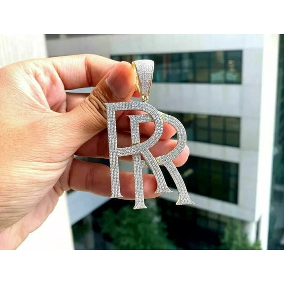 Aishvi Jewels 1.50 Ct Round Cut Moissanite Double R Letter Pendant 14k Yellow Gold Plated 925 Sterling Silver