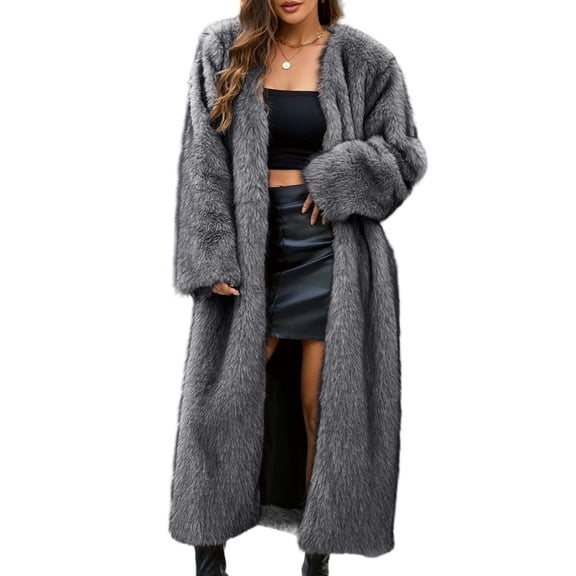 Wutalume Women's Fashion Plush Jacket Casual Solid-color Long-sleeved Cardigan Long Coat, Faux Fur Design, Warm and Luxurious, Perfect for Winter Events and Outings,Camel L
