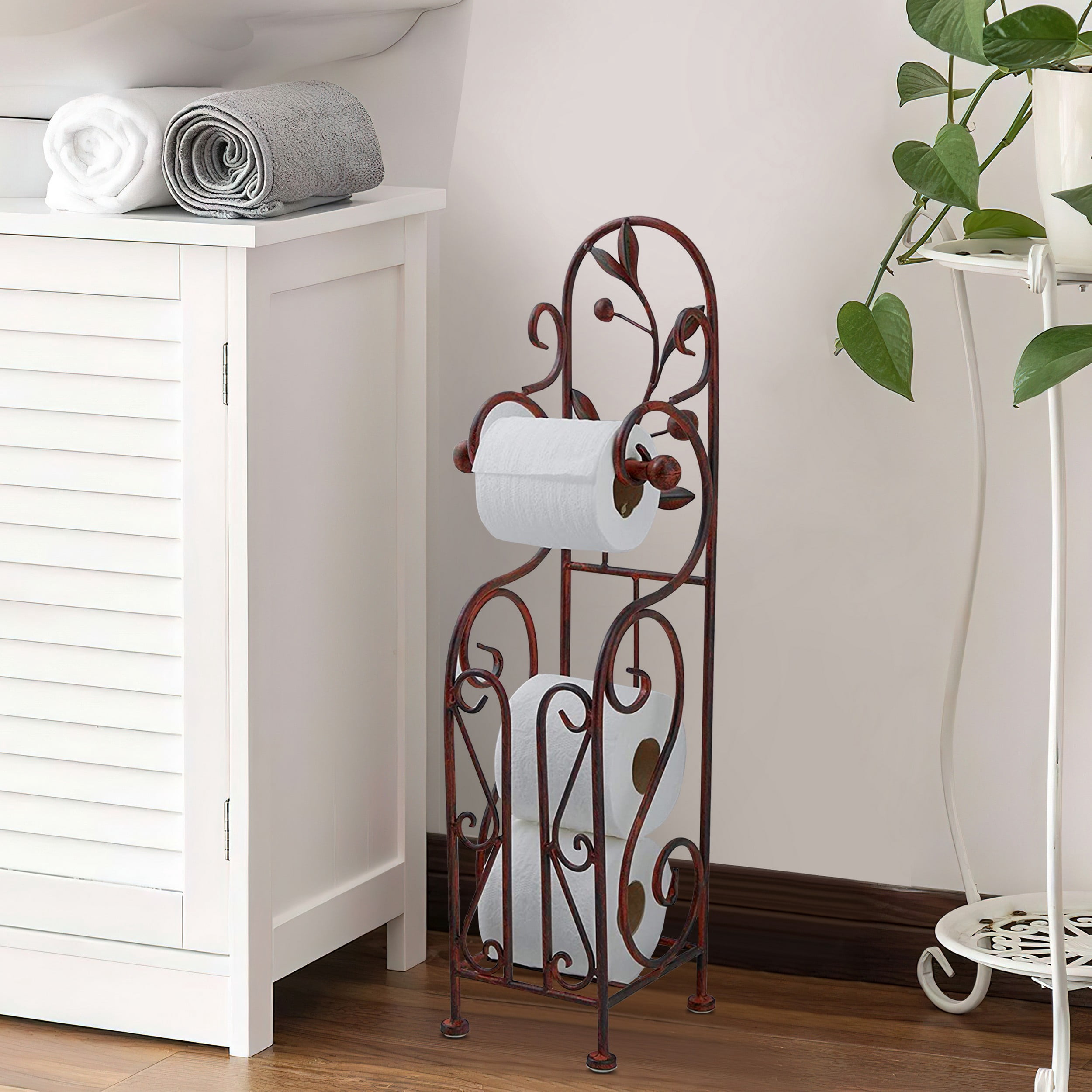 Benzara Classic Free standing Metal Toilet Paper Holder, Bronze