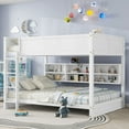 thumbnail image 2 of Queen Over Queen Bunk Bed with Built-in Storage Cabinets,Charging Station,Ladder,Safety Guardrails,Solid Pine Wood Bunk Bed,White, 2 of 9