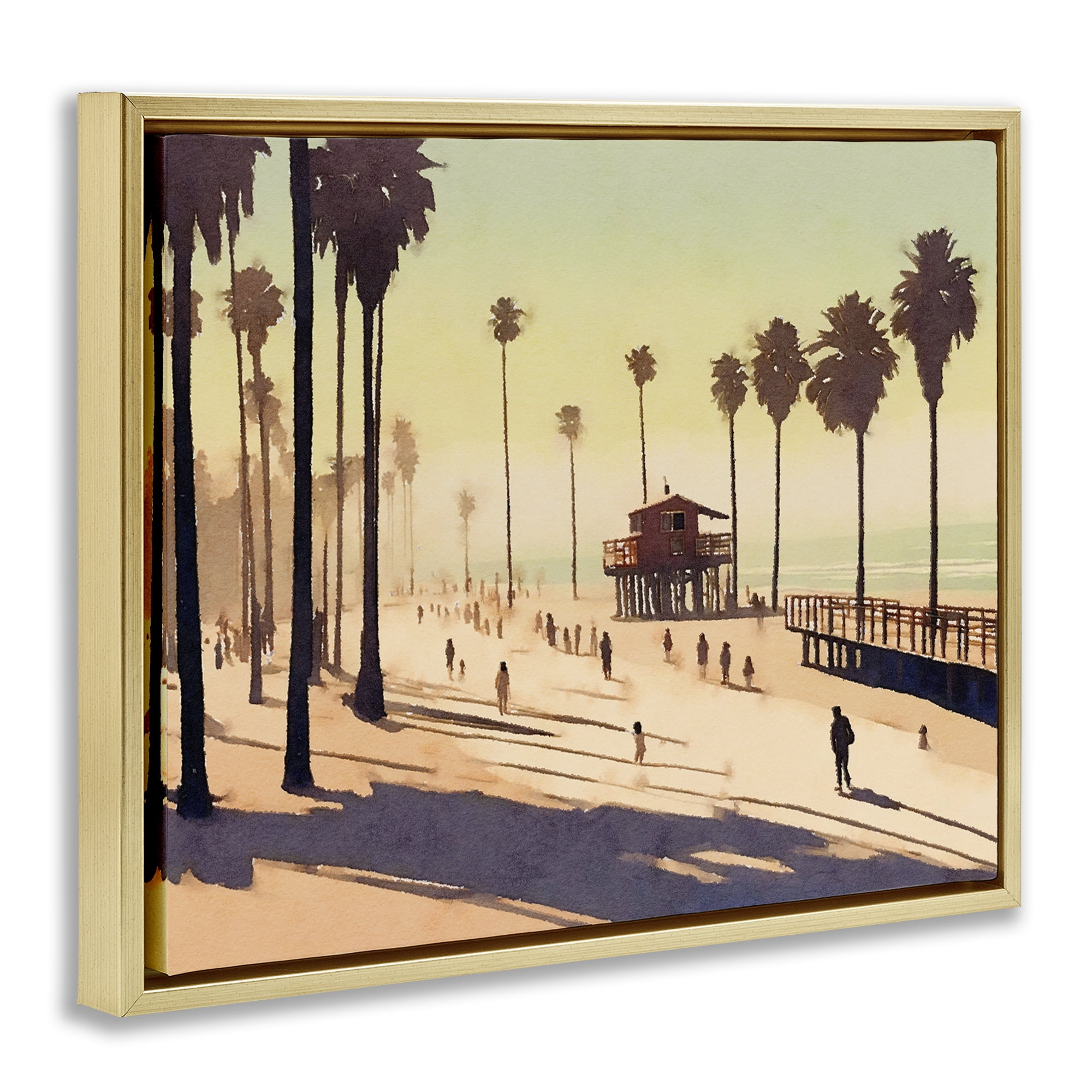 Stupell Industries Silhouettes on Beach Landscape & Nature Painting Gold Floater Framed Canvas Art Print Wall Art, 31 x 25
