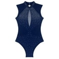 thumbnail image 5 of YONGHS Women's Rhinestones Figure Skating Gymnastic Ballet Dance Leotard Tops Dancewear Navy Blue M, 5 of 7