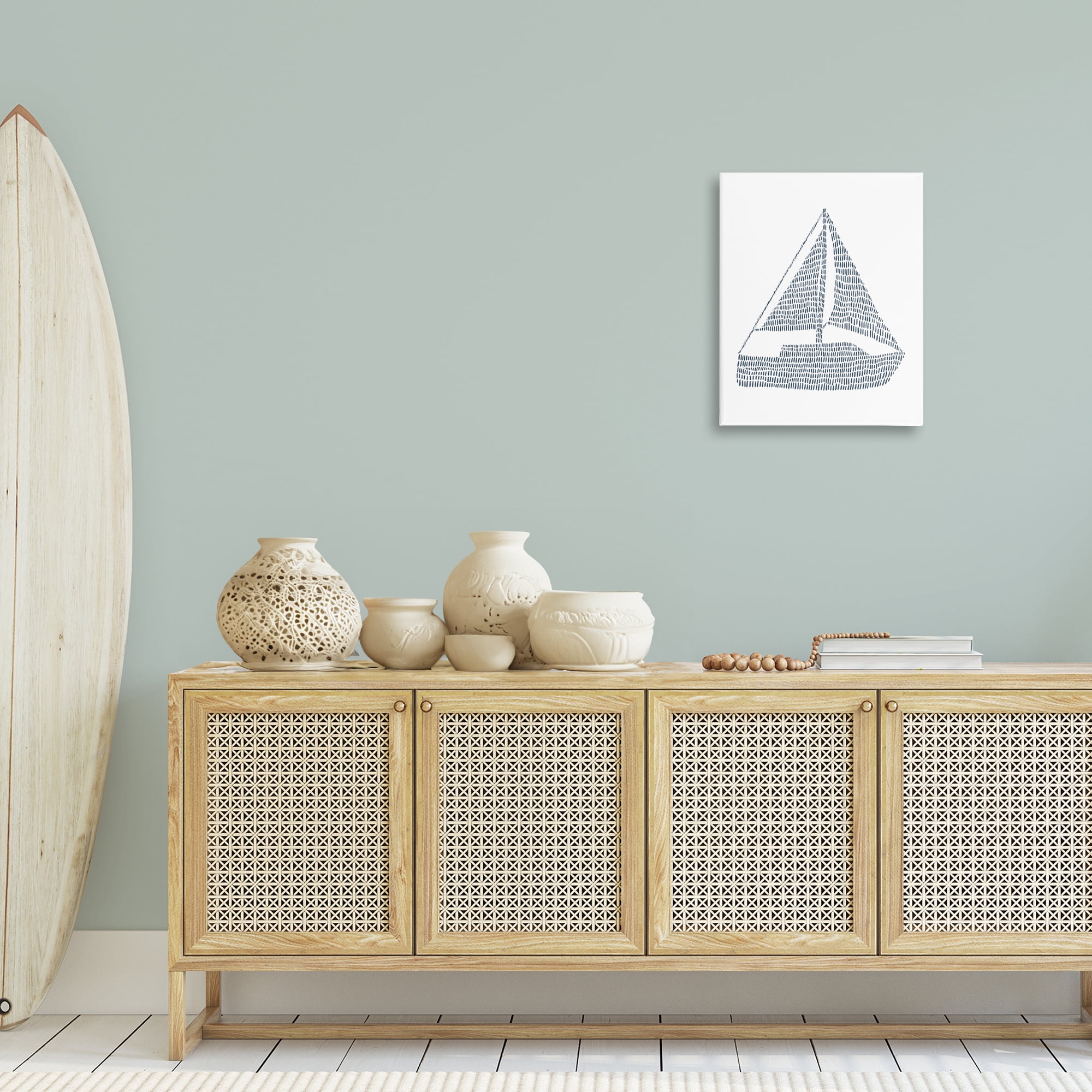 Stupell Industries Minimal Boat on White Coastal Painting Gallery Wrapped Canvas Art Print Wall Art, 16 x 20