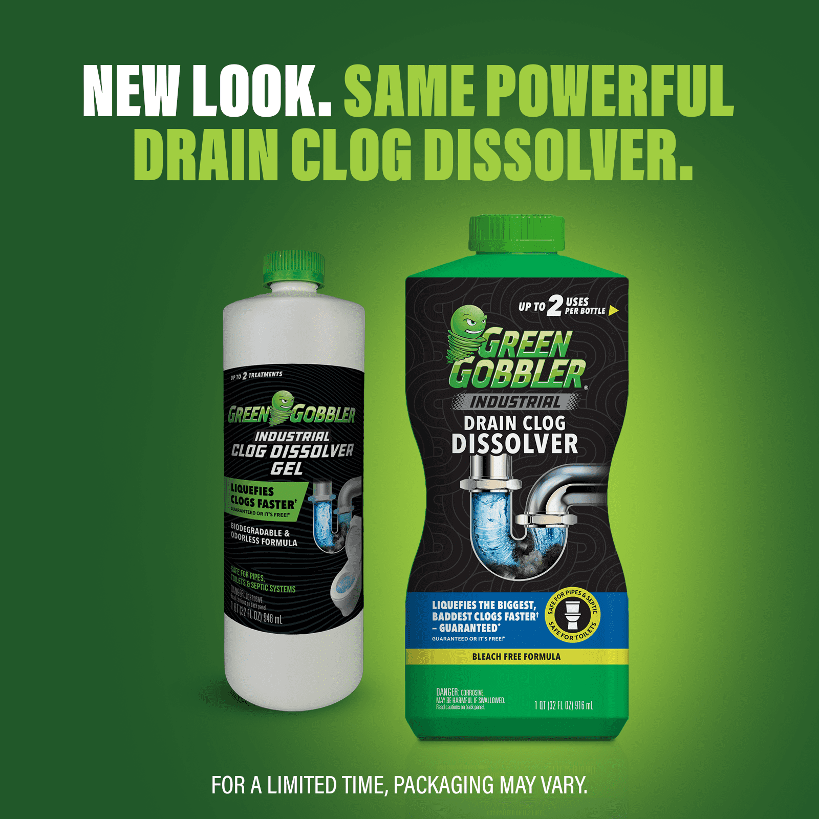 (4 pack) Green Gobbler Pro-Power Hair Clog Remover & Drain Opener Industrial Strength Gel, 32 fl oz, 1 Pack