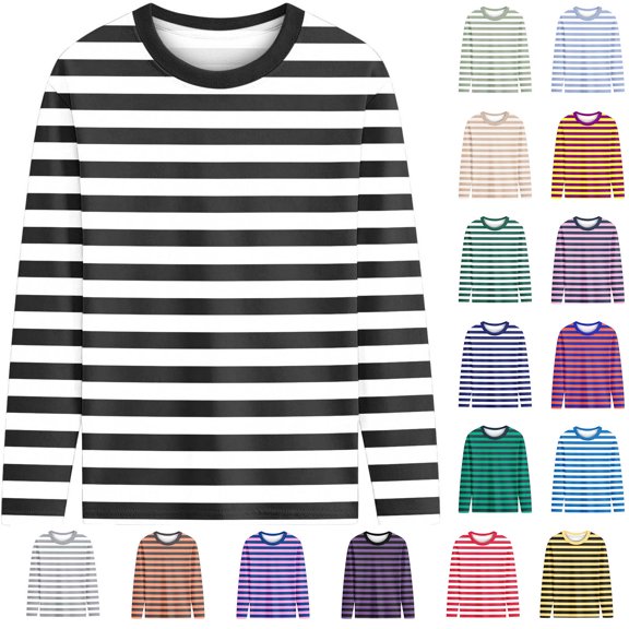 HVOBTTY Toddler Kid's Long Sleeve Crew Neck T-Shirt Striped Print Blouse Sport Casual Wear Top