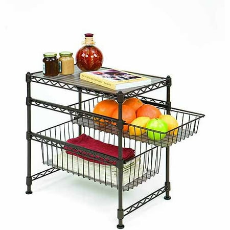 Seville Classics Stackable 3-Tier Sliding Double Basket Cabinet Organizer with Bonus Liners, Satin Bronze