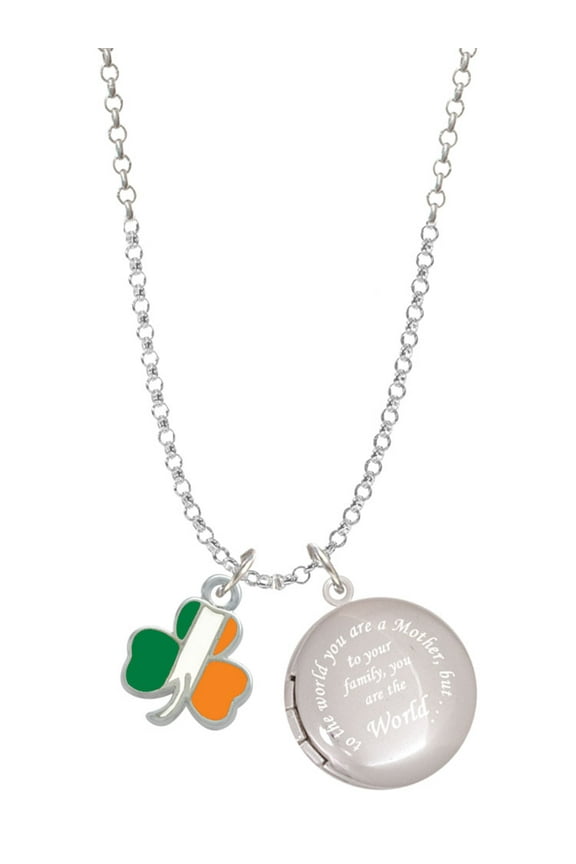 Silvertone Irish Flag Shamrock To the World You are a Mother Locket Necklace