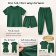 thumbnail image 6 of Rimyaw Little Boys Girls 3-Piece Pajama Set, Cotton Blend Sleepwear with T-Shirt, Shorts and Pants, Soft Kids Loungewear, Forest Green Sizes 6T, 6 of 6