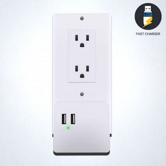 Pyle Wall Mount Power Outlet Socket Cover W/ Two 2.1 Amp Fast Charging Dual USB Charger Port, White