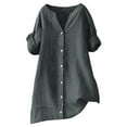 thumbnail image 4 of XXWXYD Girls Linen Blend Button-Down Shirt - Loose Fit Stand Collar V-Neck Tunic Top, Summer Casual Blouse with Breathable Fabric for Teens, 4 of 4