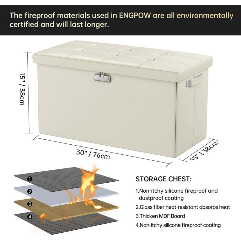 Storage Ottoman, Fireproof Folding Storage Bench with Lock(15”x 43
