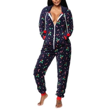 

Lazybaby Womens One Piece Sleepwear Long Sleeve Onesie Pajama Christmas Jumpsuit Romper Zipper Union Suit with Pockets