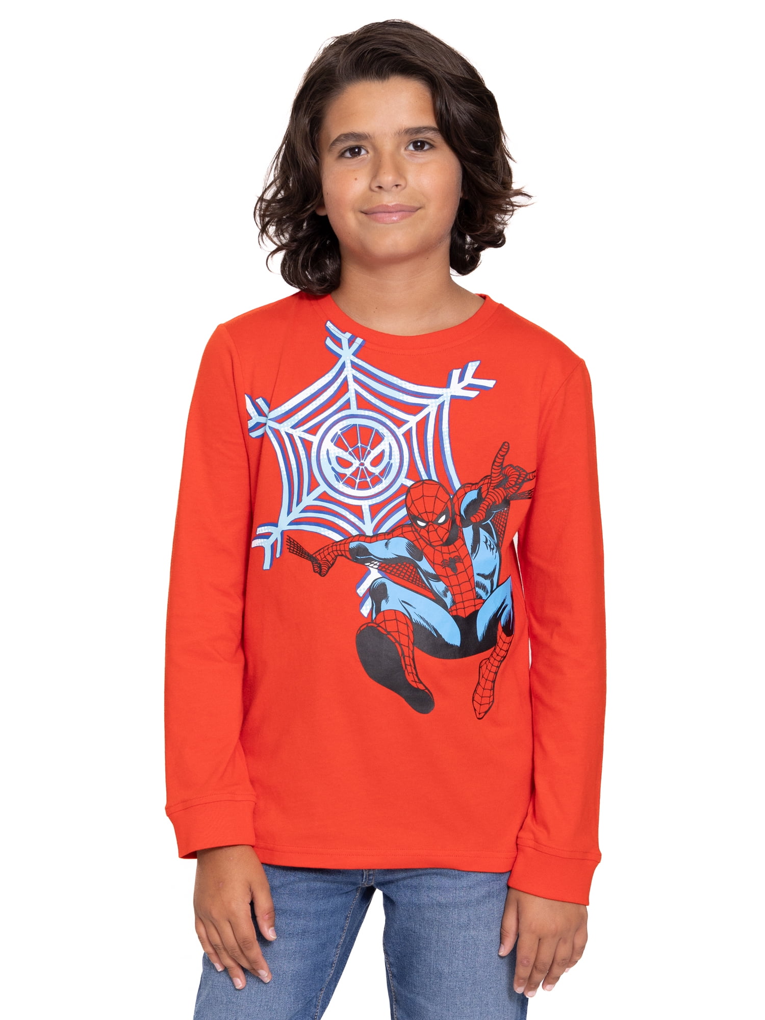 Spider-Man Boys Holiday Graphic Tees with Long Sleeves, 2-Pack, Sizes 4-18