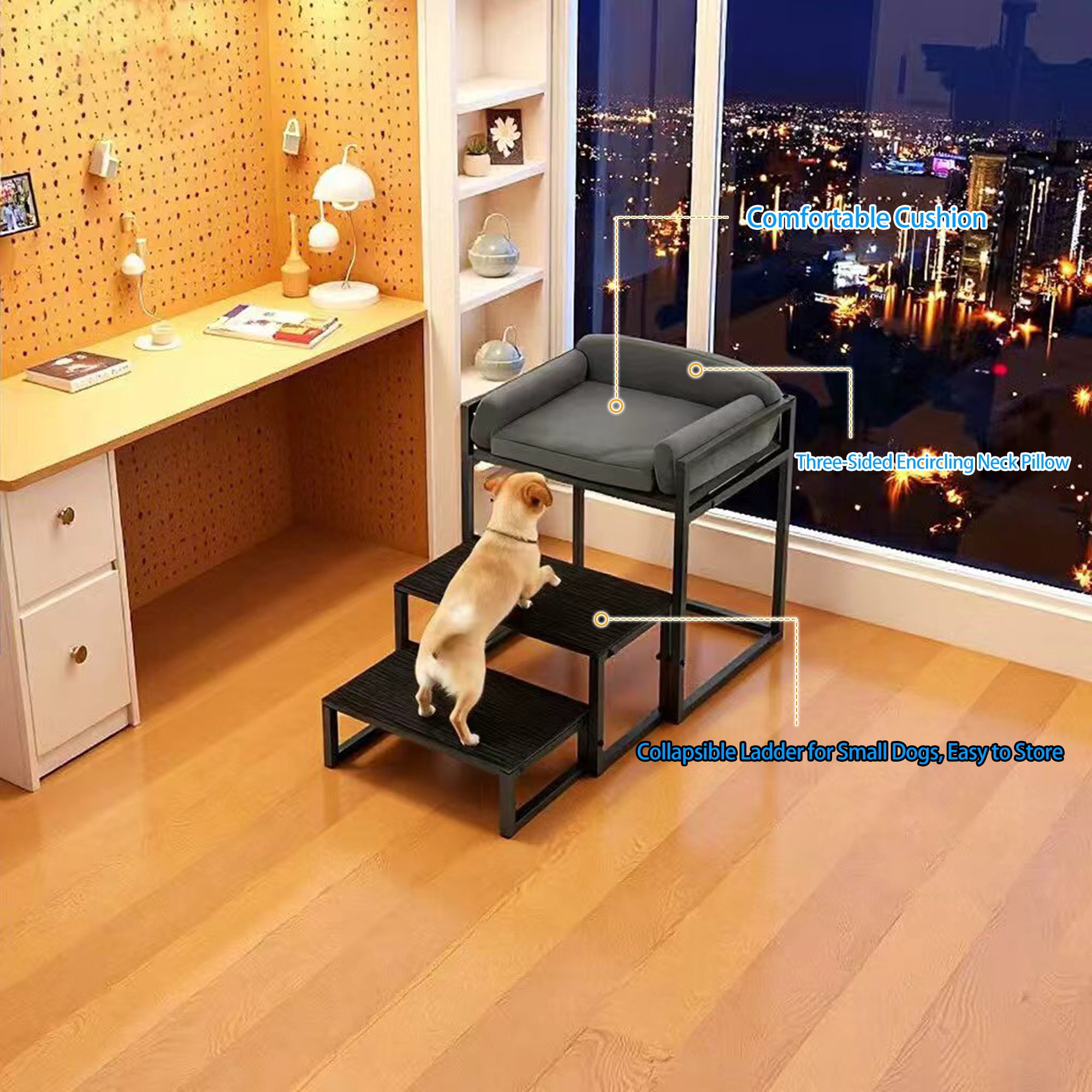 Pet Stairs & Window Perch for Dogs and Cats, Foldable Non-Slip Steps for Bed, Sofa, Desk